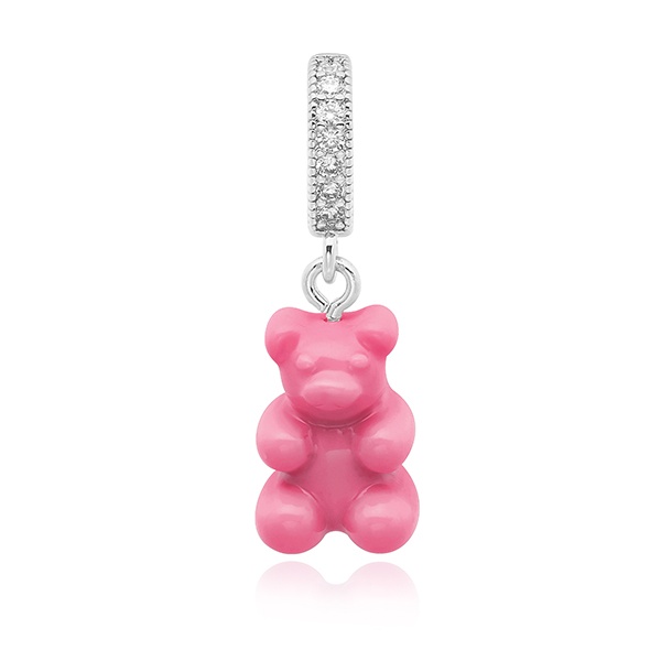 CRYSTAL HAZE 크리스탈헤이즈 NOSTALGIA BEAR-CANDY PINK-PAVE CONNECTOR SILVER 여성 참