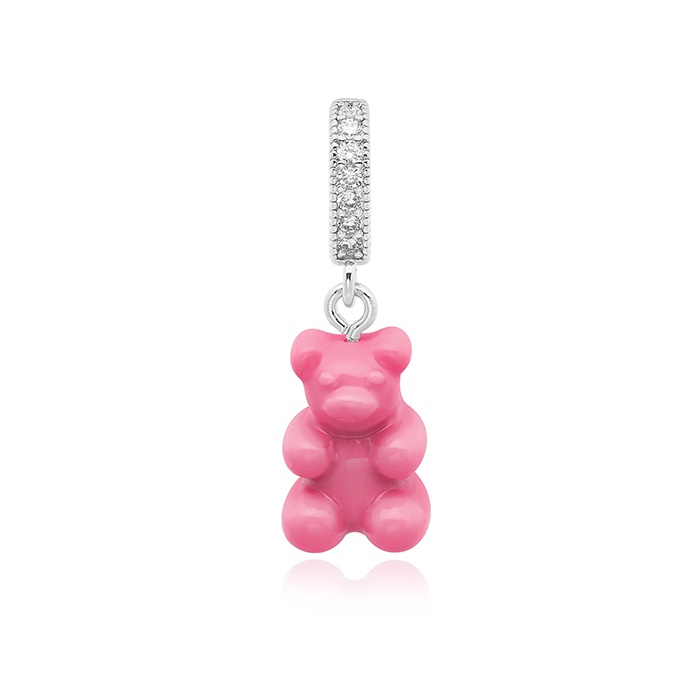 CRYSTAL HAZE 크리스탈헤이즈 NOSTALGIA BEAR-CANDY PINK-PAVE CONNECTOR SILVER 여성 참
