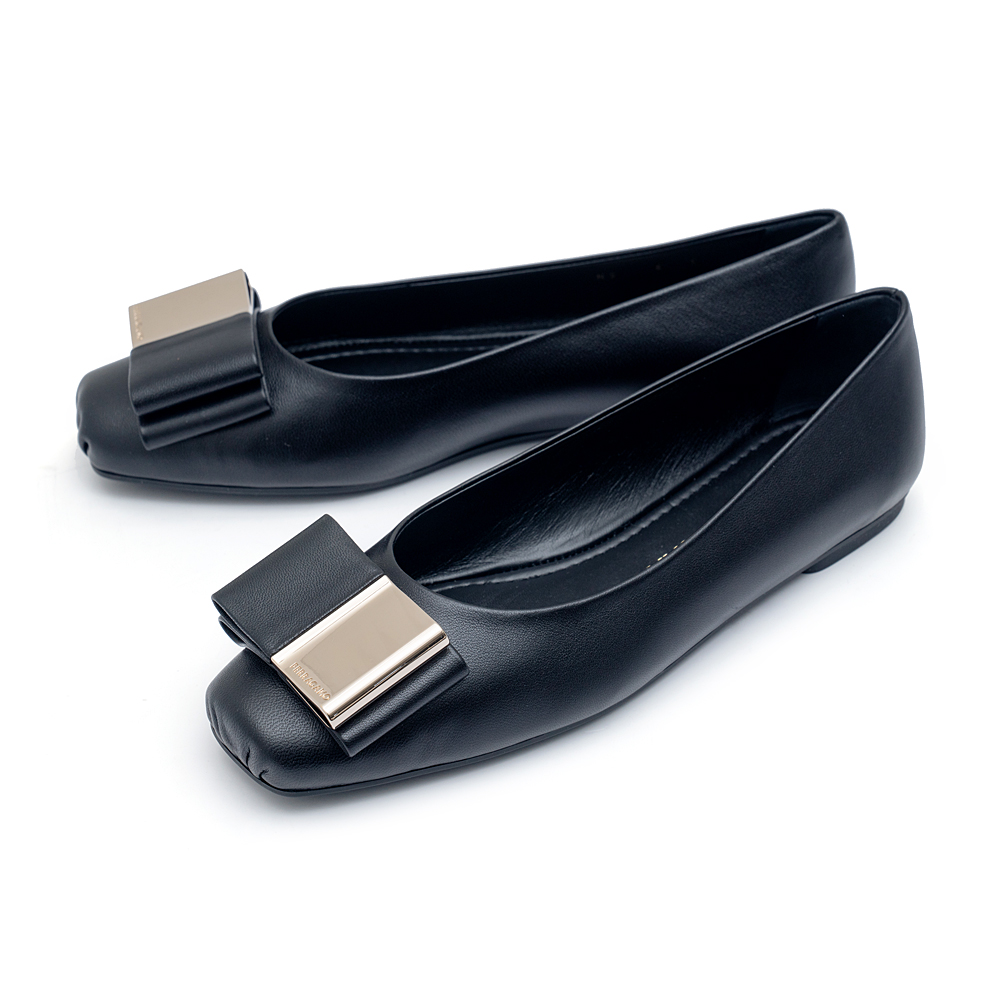 SALVATORE FERRAGAMO 페라가모 더블 보우 발레 플랫 LINA-5 NERO 763167