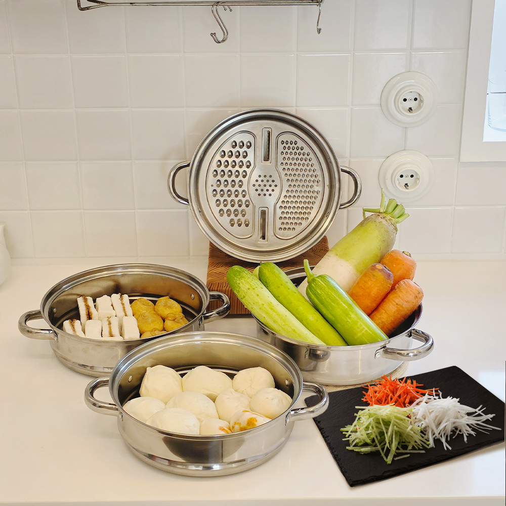 (특허출원) [아비스] 스텐 채칼 겸용 2단 찜냄비 28cm