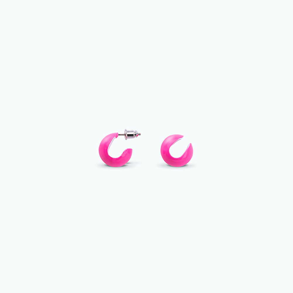 아이코닉 원형 이어커프+이어링 set | Neon pink
