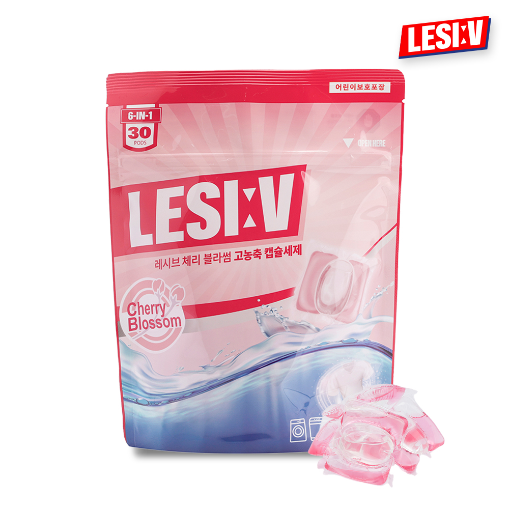 [레시브] 6in1 체리블라썸 프리미엄 3구 세탁 캡슐 세제 30개입