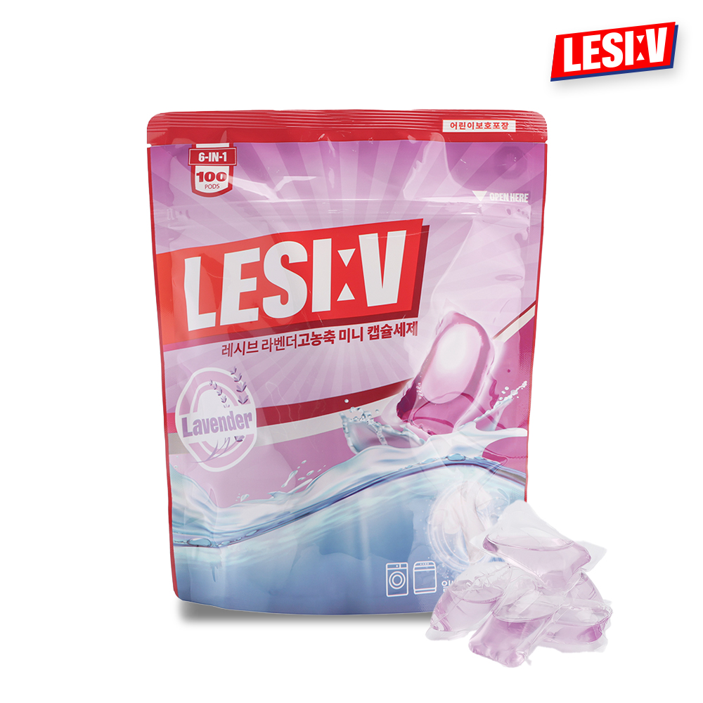 [레시브] 6in1 라벤더 미니 대용량 프리미엄 세탁 캡슐 세제 100개입