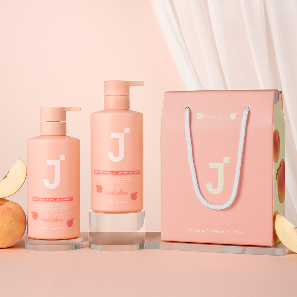 [제이숲] 실크 케라틴 단백질 샴푸(500ml) 피치 에디션 + 트리트먼트(500ml) 선물세트