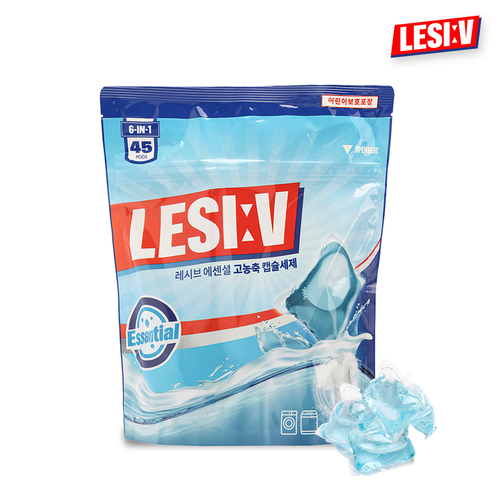 [레시브] 6in1 에센셜 프리미엄 세탁 캡슐 세제 45개입