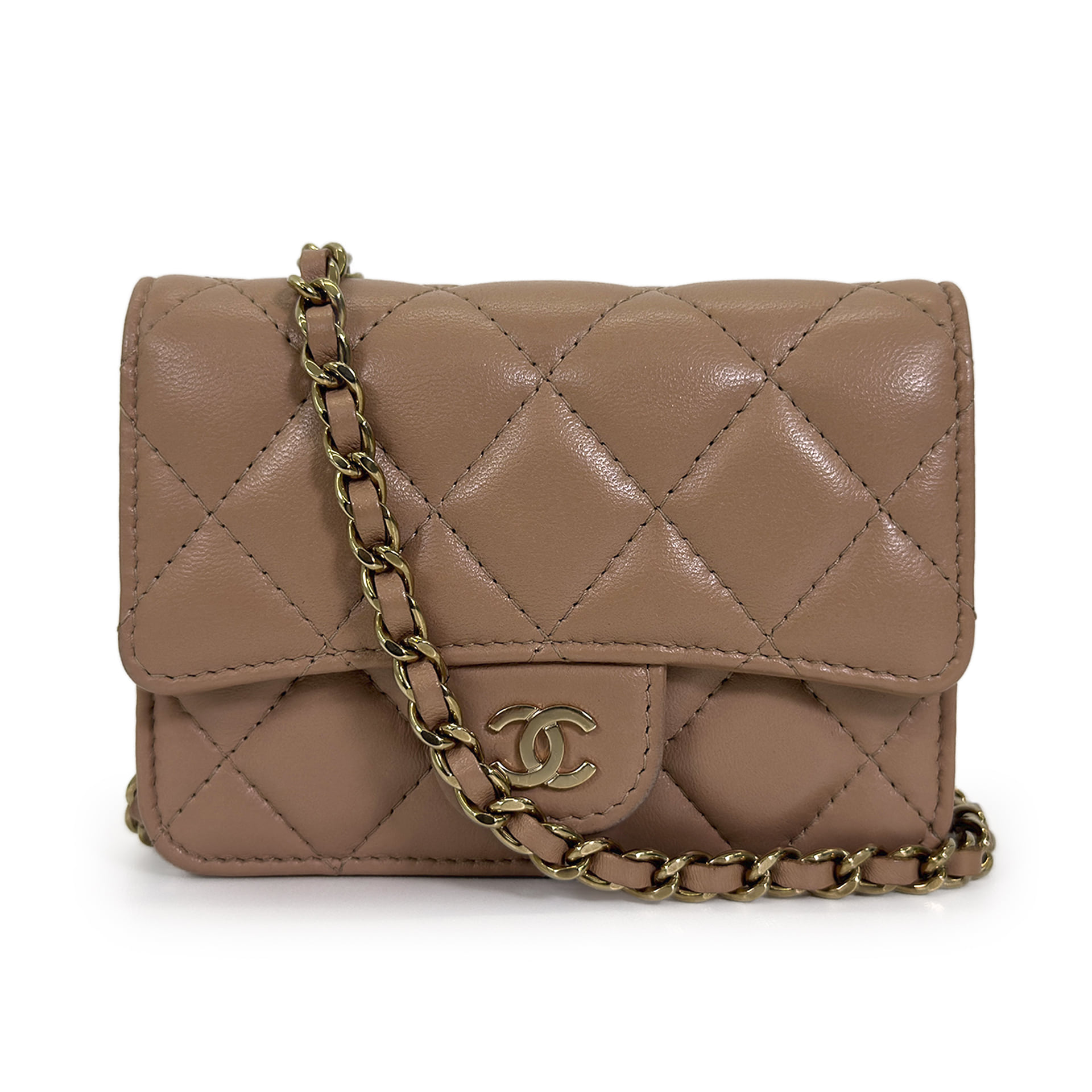 샤넬 클래식 플랩 램스킨 체인 카드지갑 미니 크로스백 베이지 AP1730