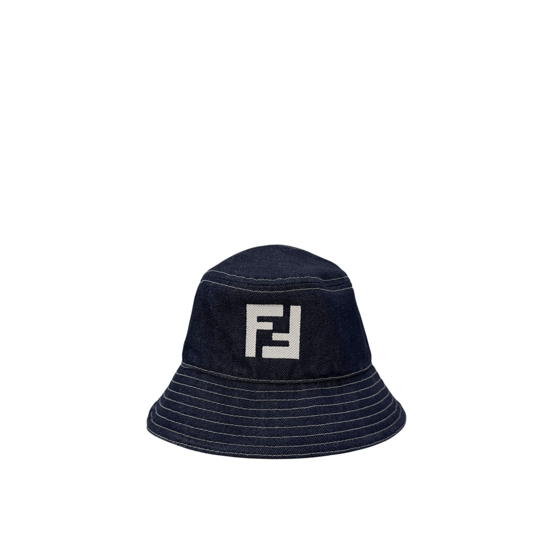 [L] 펜디 FF 스퀘어 로고 데님 버킷햇 벙거지 네이비 FXQ958