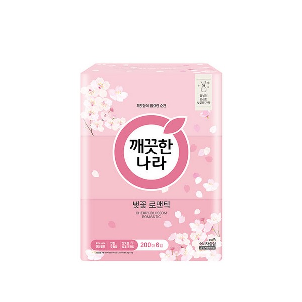 깨끗한나라 벚꽃 로맨틱 미용티슈 200매 6입