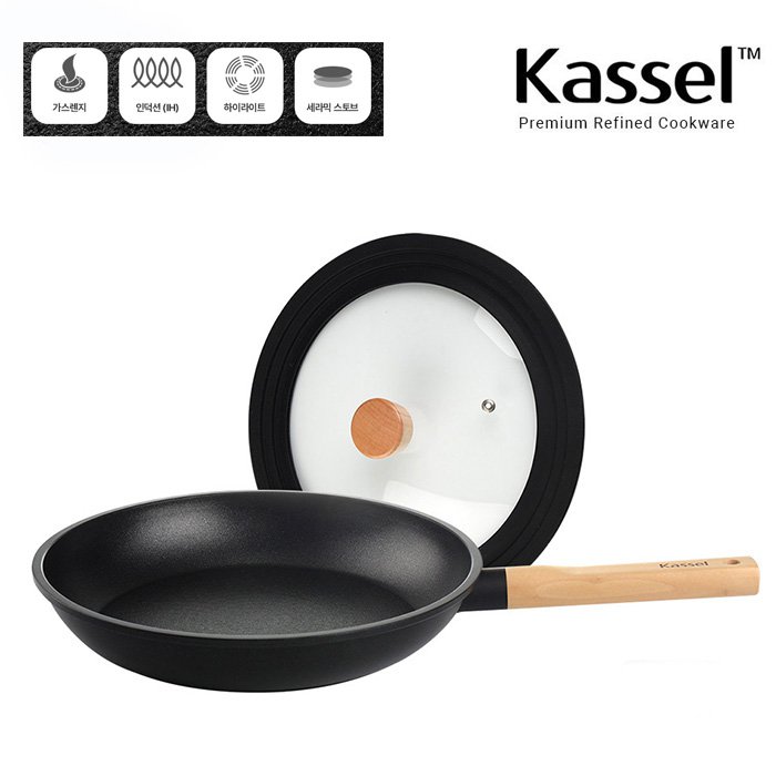 [Kassel] 카셀 하이브리드 인덕션 IH 휠우드 티타늄 프라이팬 28cm+실리콘 멀티뚜껑