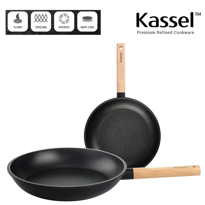 [Kassel] 카셀 하이브리드 인덕션 IH 휠우드 티타늄 프라이팬 2종 A세트 (프라이팬24cm+28cm)