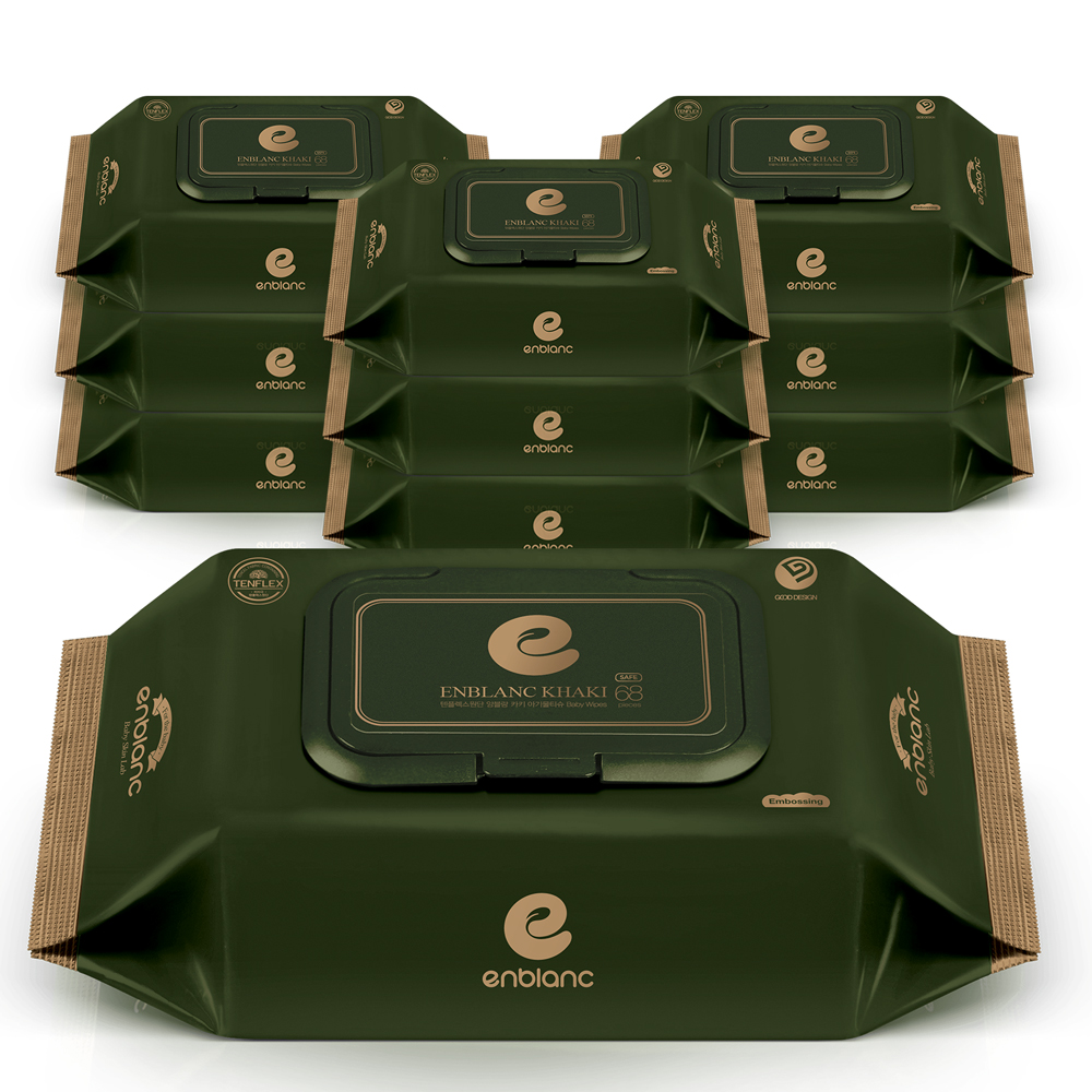 앙블랑 아기 물티슈 82평량 초고평량 세이프 카키 캡형 68매 x10팩