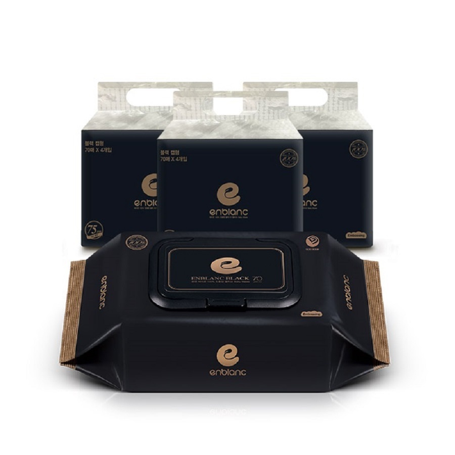 앙블랑 아기 물티슈 78평량 세이프 블랙 캡형 70매 4개입x3 12팩