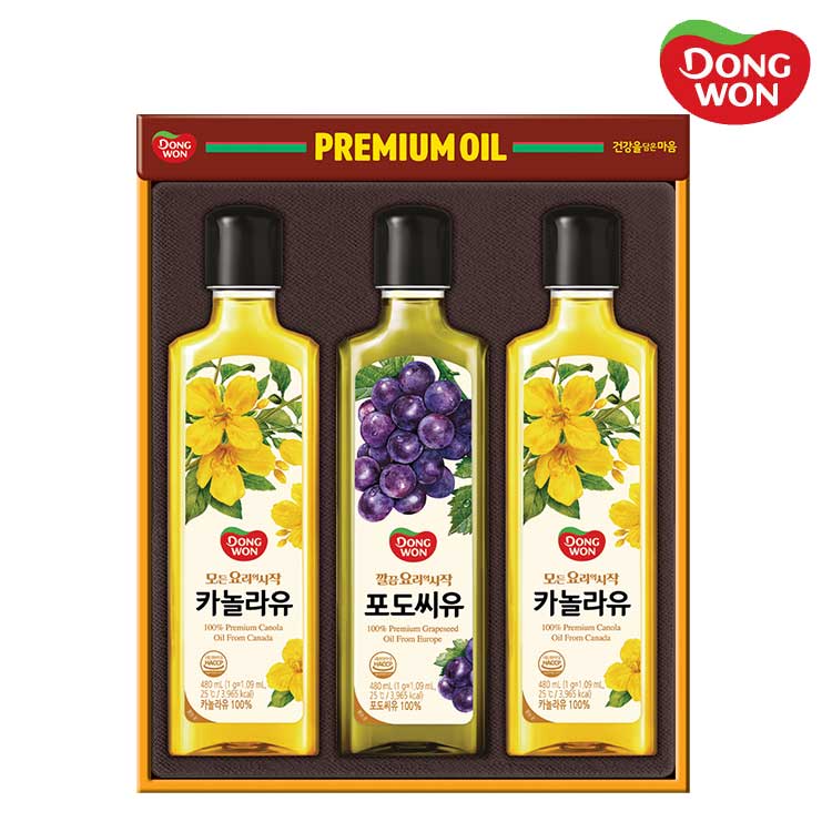[26년설][동원선물세트] 포도씨유혼합 23호 (카놀라유 480ml 2병 + 포도씨유 480ml 1병)