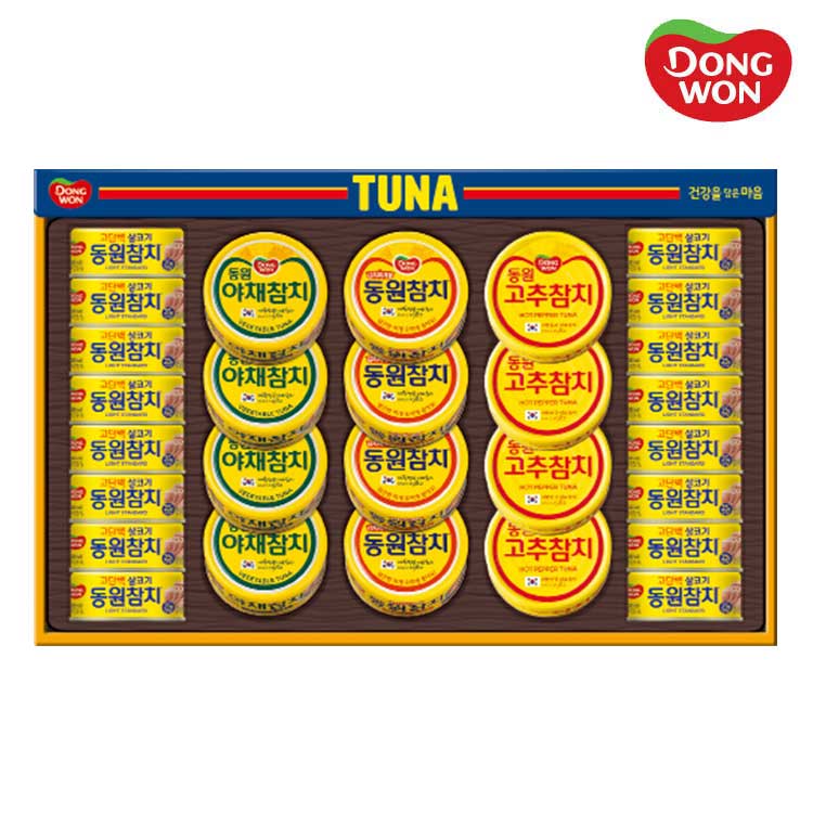 [26년설][동원선물세트] 동원참치 T28호 (라이트스탠다드 135g 16캔 + 고추참치 135g 4캔 + 야채참치135g 4캔 + 김치찌개용참치 135g 4캔)