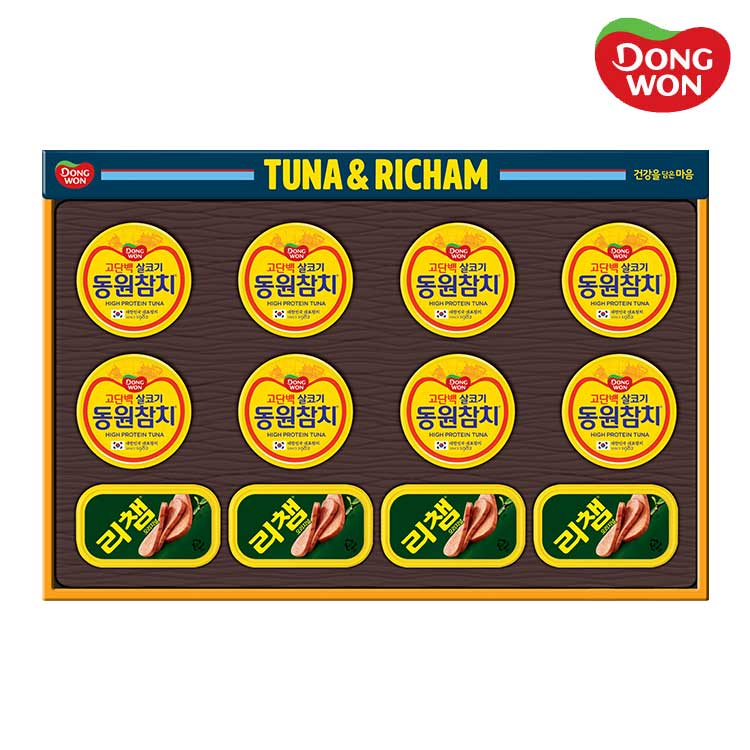 [26년설][동원선물세트] 튜나리챔 63호 (라이트스탠다드 90g 8캔 + 리챔 120g 4캔)
