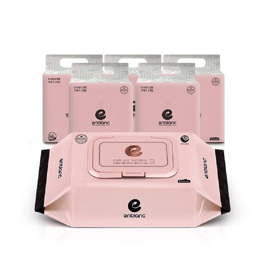 앙블랑 인디핑크 아기물티슈 캡형 72매 3개입 x5 15팩