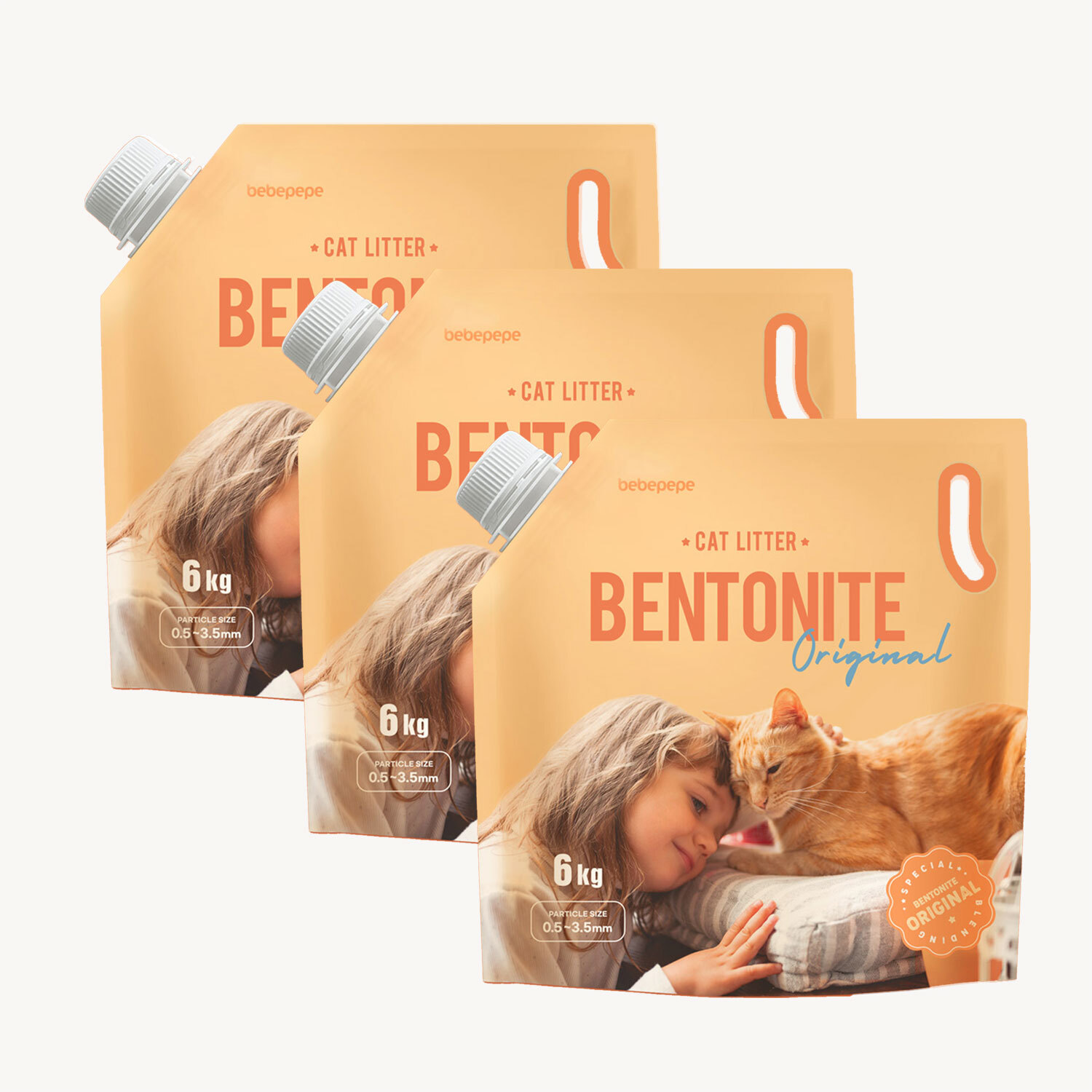 베베페페 프리미엄  고양이모래  벤토나이트 오리지널 6kg x 3