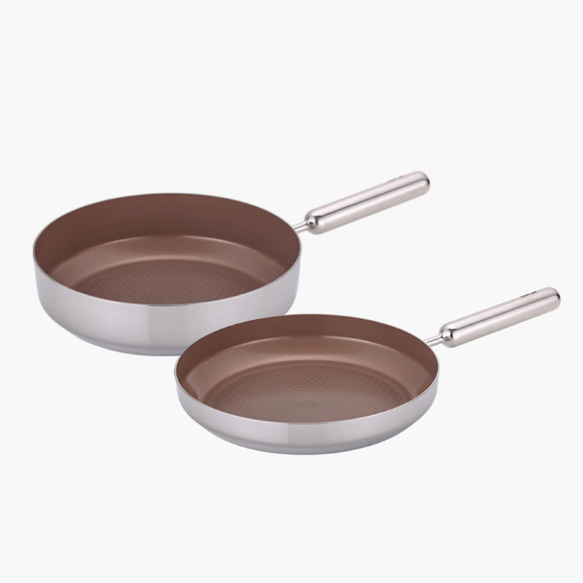 [네오플램] 엣지팬 스텐 브라운 IH 프라이팬 2종세트 (28cm 프라이팬, 28cm 궁중팬)