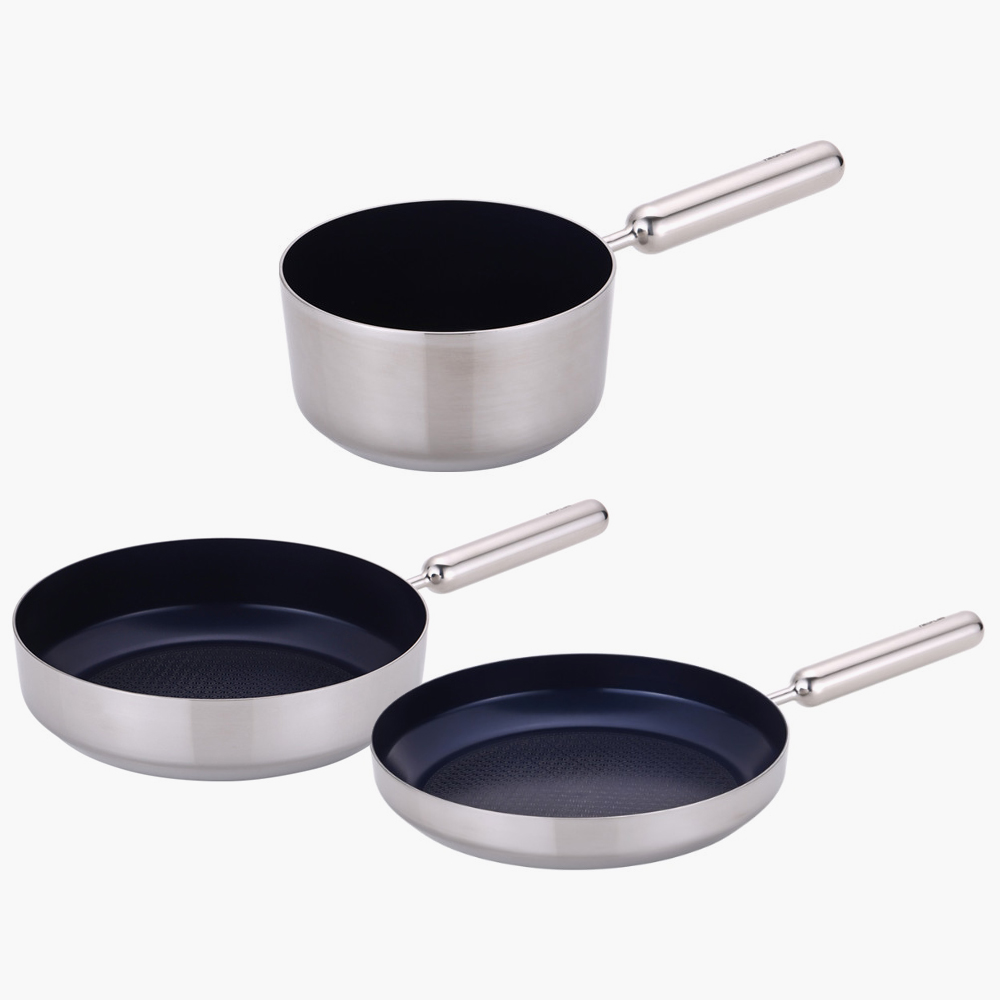 [네오플램] 엣지팬 스텐 블루 IH 쿡웨어 3종세트 (18cm밀크팬. 28cm프라이팬, 28cm 궁중팬)