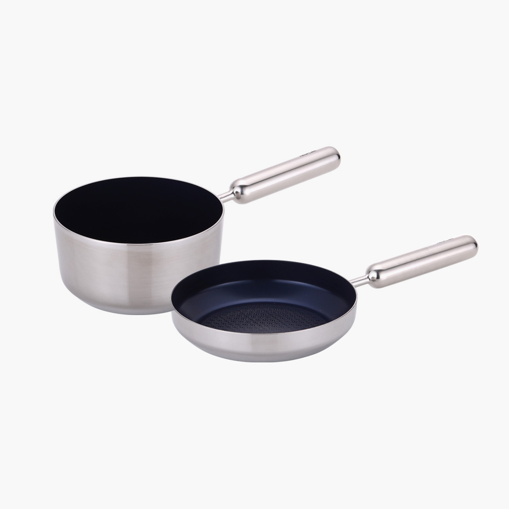 [네오플램] 엣지팬 스텐 블루 IH 프라이팬 2종세트 (18cm 밀크팬, 20cm 프라이팬)