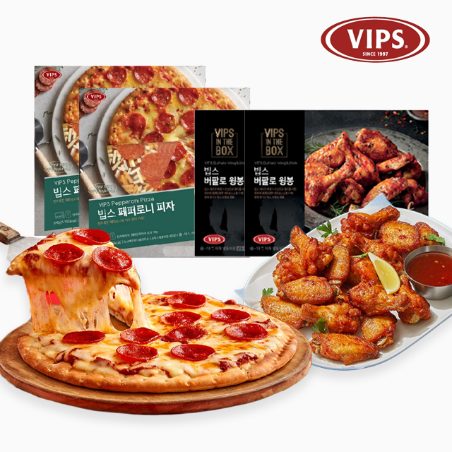 [빕스] 페퍼로니피자 390g 2팩+버팔로윙봉 500g 2팩