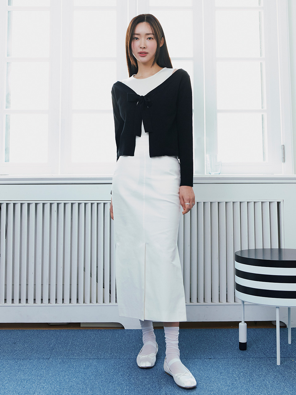 [23SS] H라인 슬릿 롱 스커트_IVORY