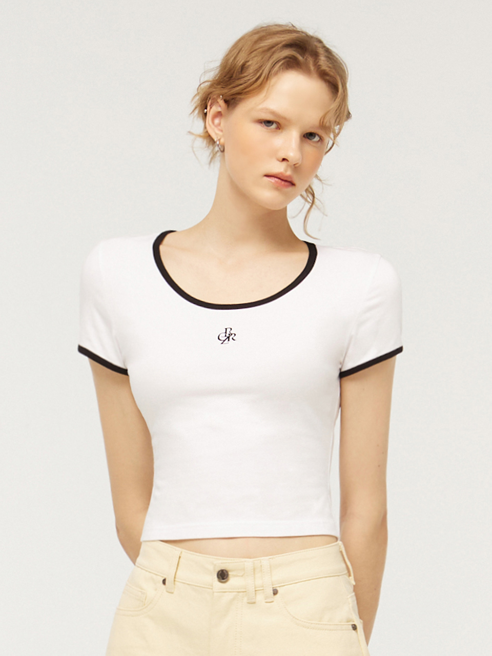 [23SS] 라인 배색 슬림 티셔츠_WHITE