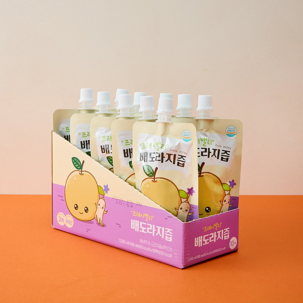 ★타임특가★ [프레시밸리] 국산배 도라지 대추 생강을 정성껏 담아 만든 배도라지즙 100ml(10개/30개/50개