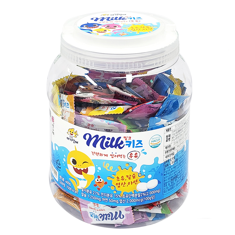 핑크퐁 아기상어 밀크키즈 캔디 2g x 200정 간편하게 씹어먹는 우유