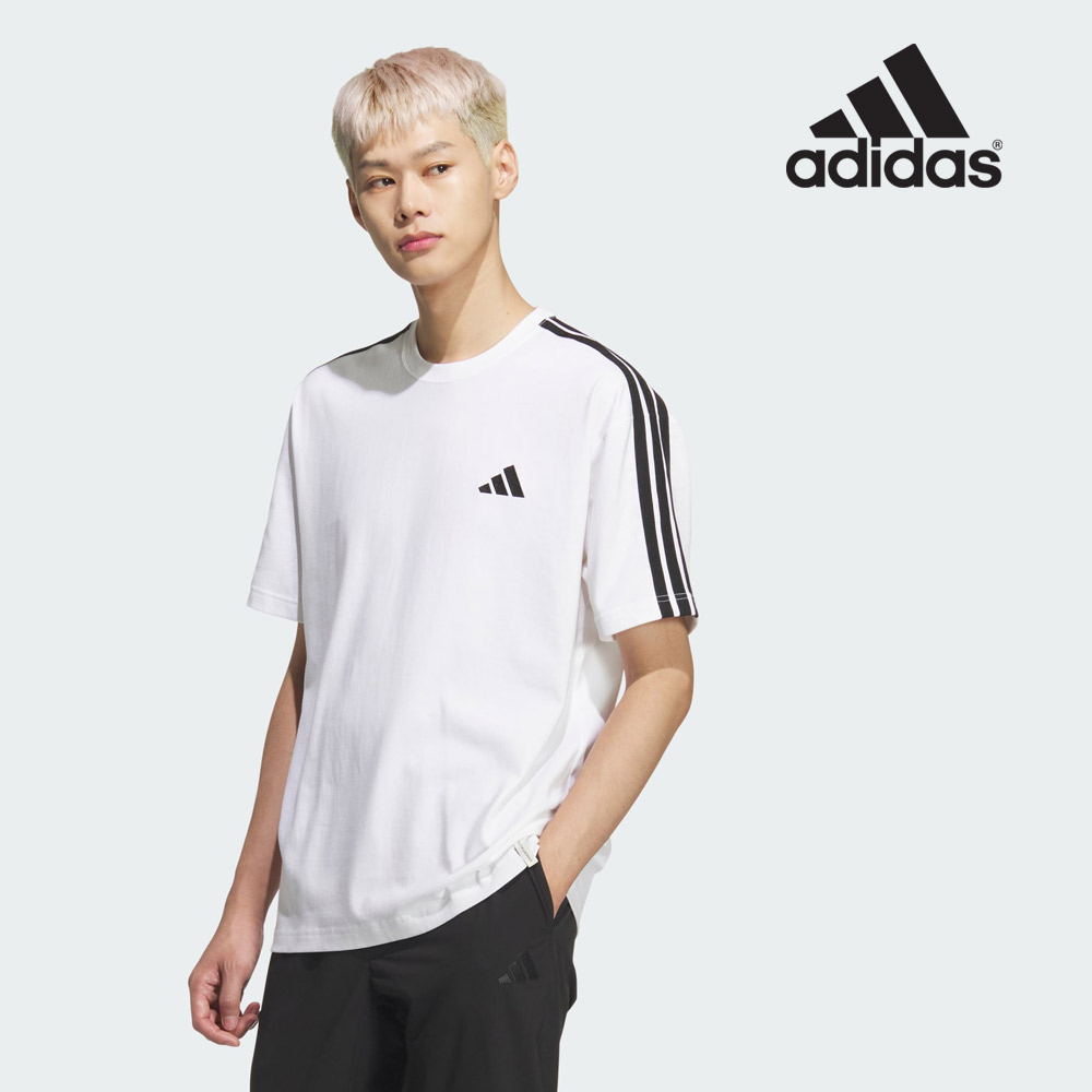 아디다스 매장 정품 남성 ESSENTIALS PLUS LOOSE FIT 3 STRIPES SINGLE JERSEY 쇼트 슬리브 티셔츠 (KF3739)