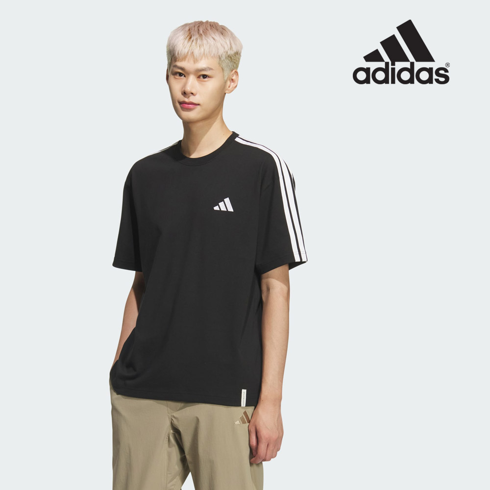 아디다스 매장 정품 남성 ESSENTIALS PLUS LOOSE FIT 3 STRIPES SINGLE JERSEY 쇼트 슬리브 티셔츠 (KF3736)