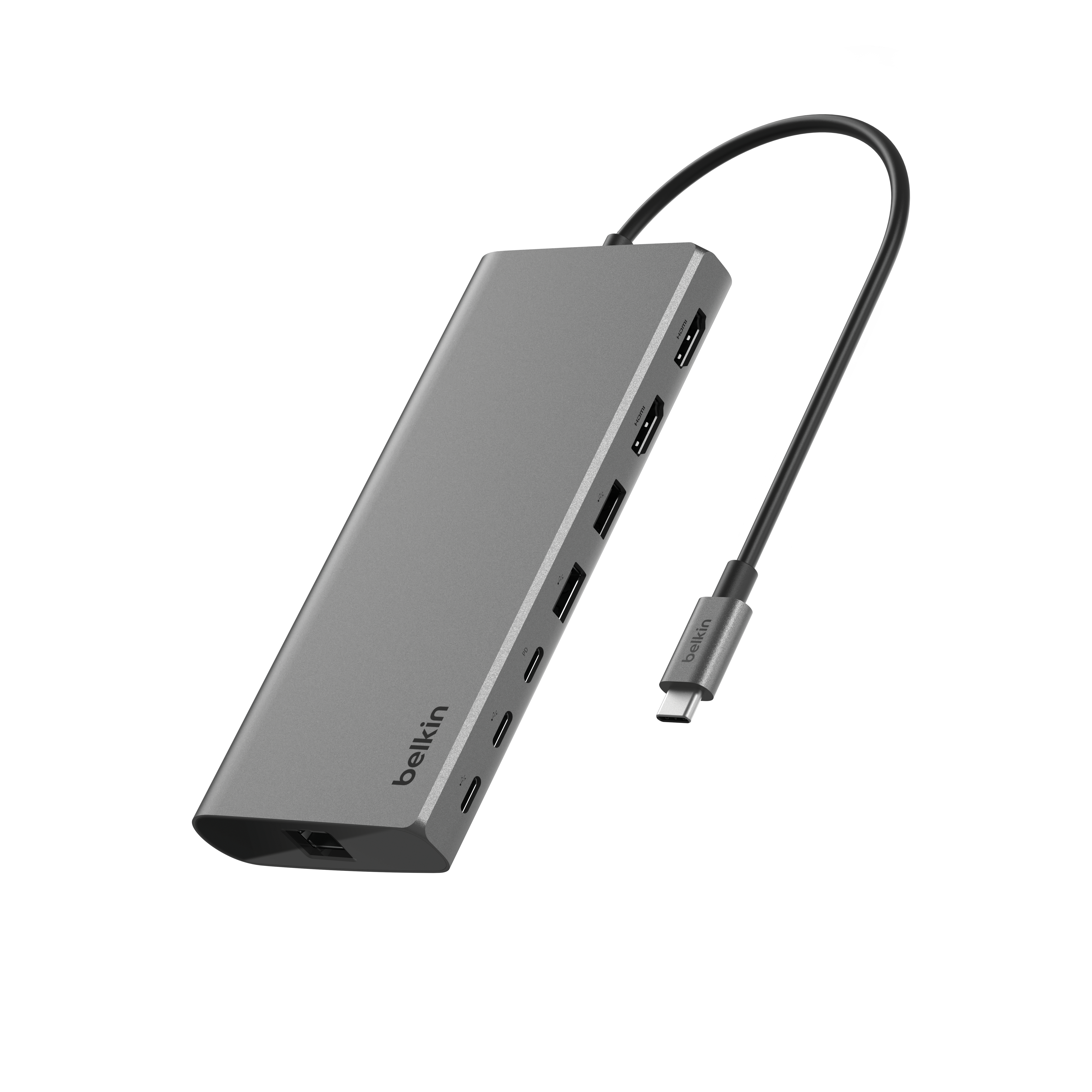 [벨킨] Connect USB-C 8-in-1 실리콘 모션 듀얼 디스플레이 코어 허브 (그레이) INC015btSGY