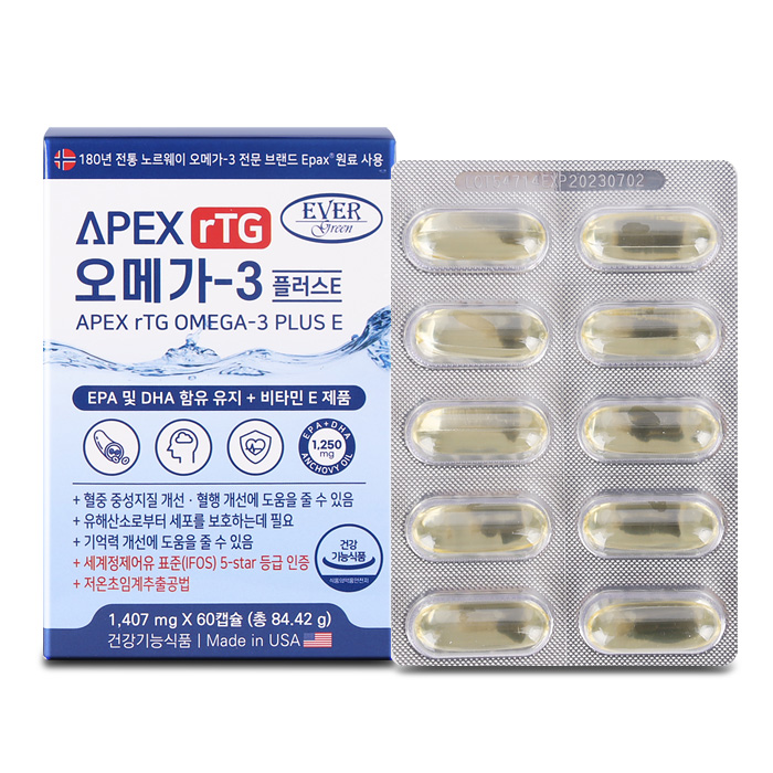 [에버그린] 에이펙스 알티지 오메가-3 비타민E 1407mg x 60캡슐