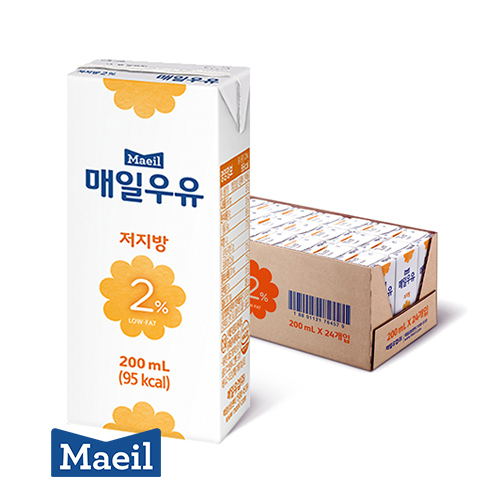 매일유업 멸균우유 저지방 2% 200ml 24팩