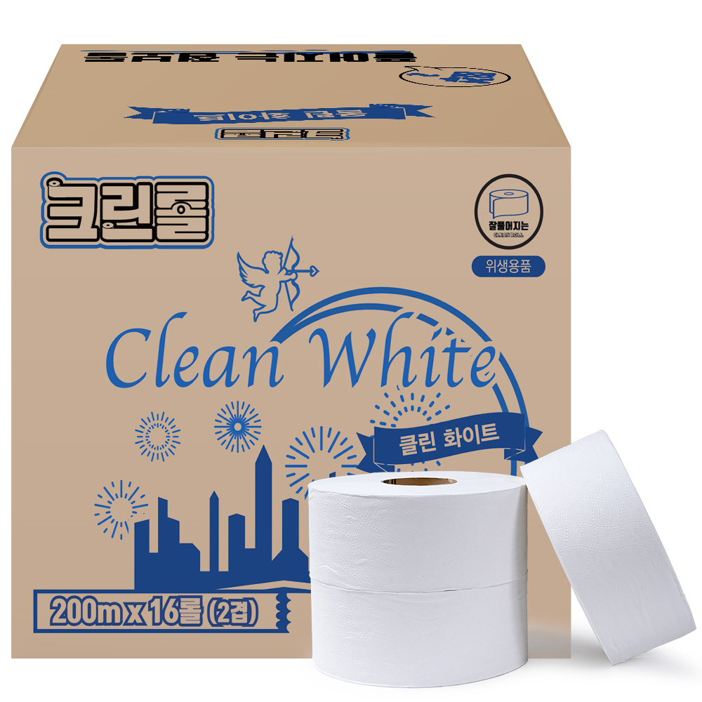 크린롤 클린 화이트 점보롤 200m 2겹x16롤