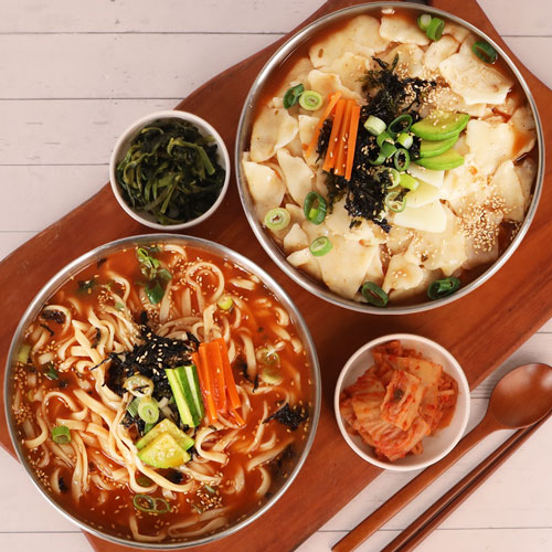 [생면/냉동]장칼국수&수제비 10인분(칼국수1kg+수제비1kg+장칼국수소스5봉+멸치맛스프5봉)