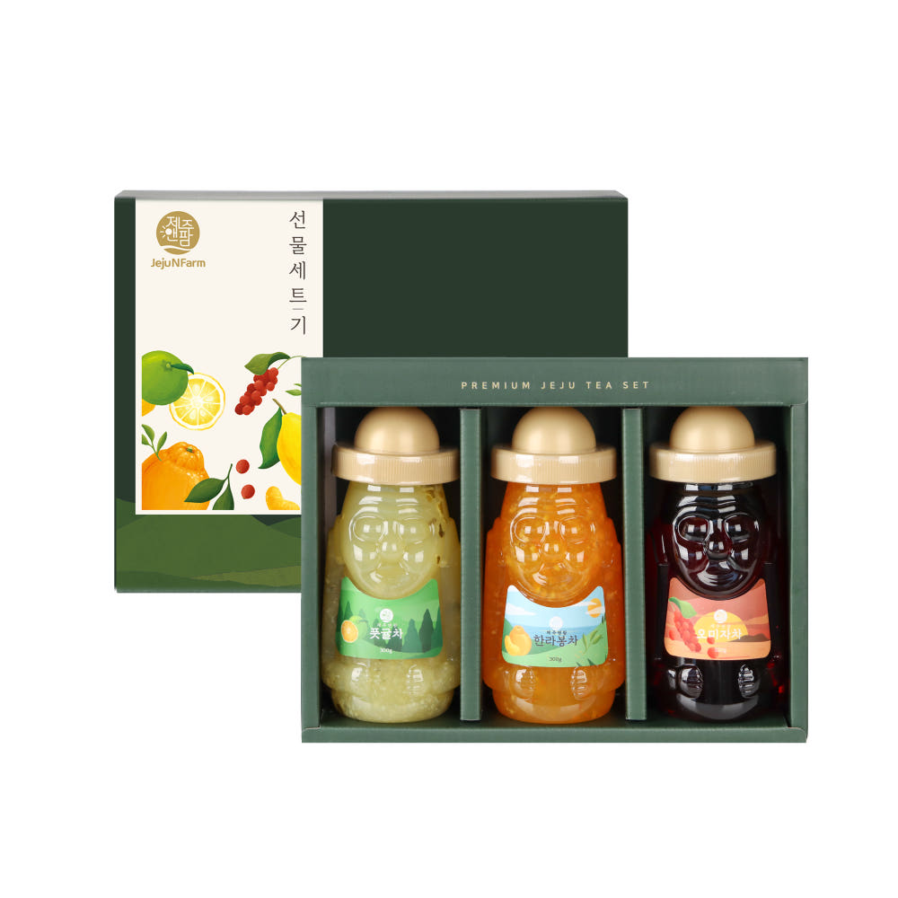 제주하우스 제주 차세트 기 오미자차320g,한라봉차300g,풋귤300g