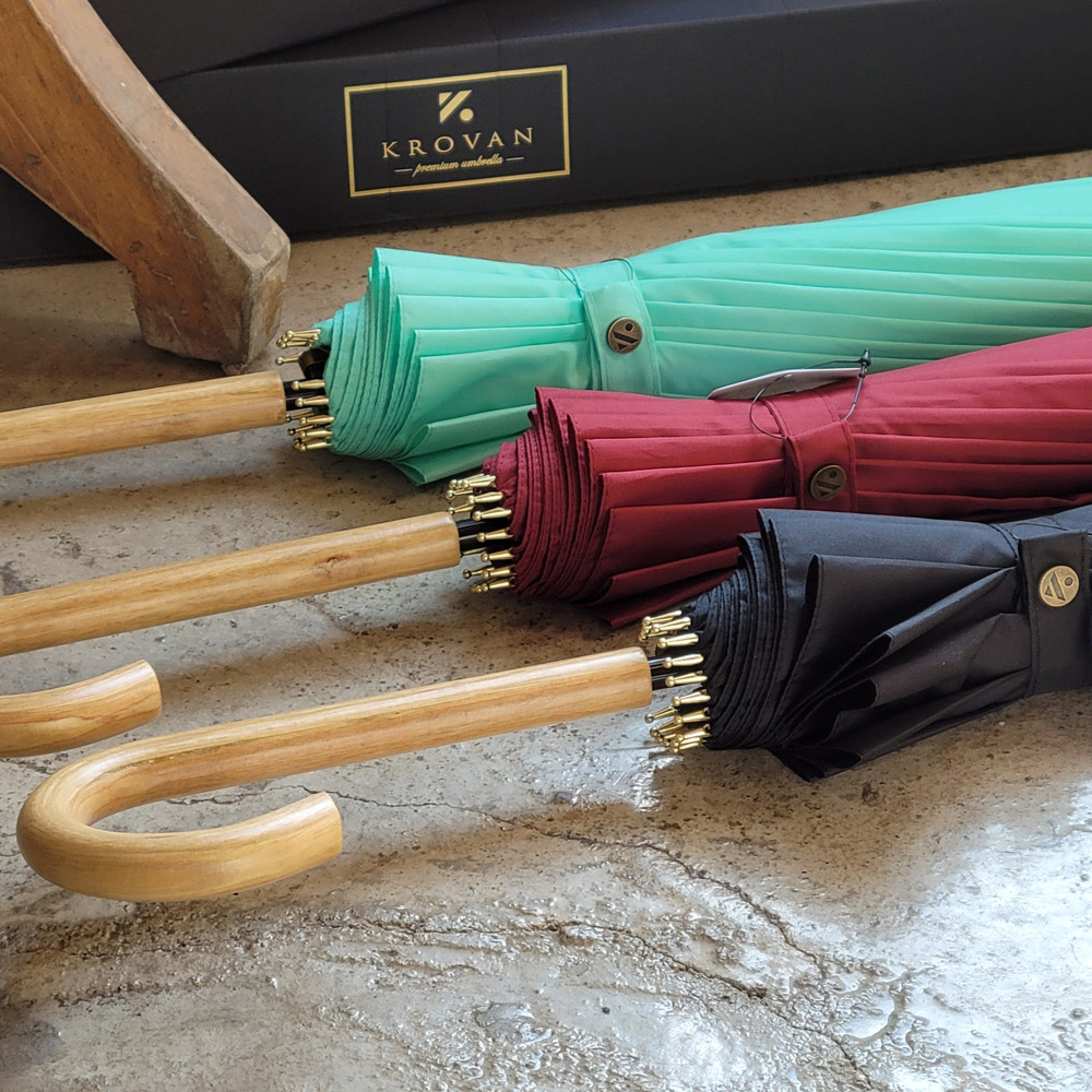 크로반 곡자 우드그립 모던파스텔 자동 장우산 KR3