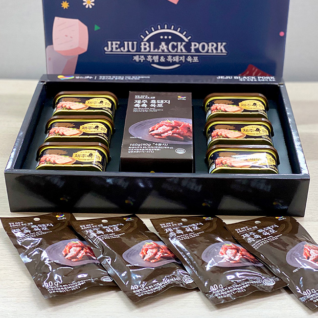 제주하우스 제주흑돼지 90%햄 200g x 6EA / 육포세트 40g x 4봉  선물세트 (손잡이케이스)
