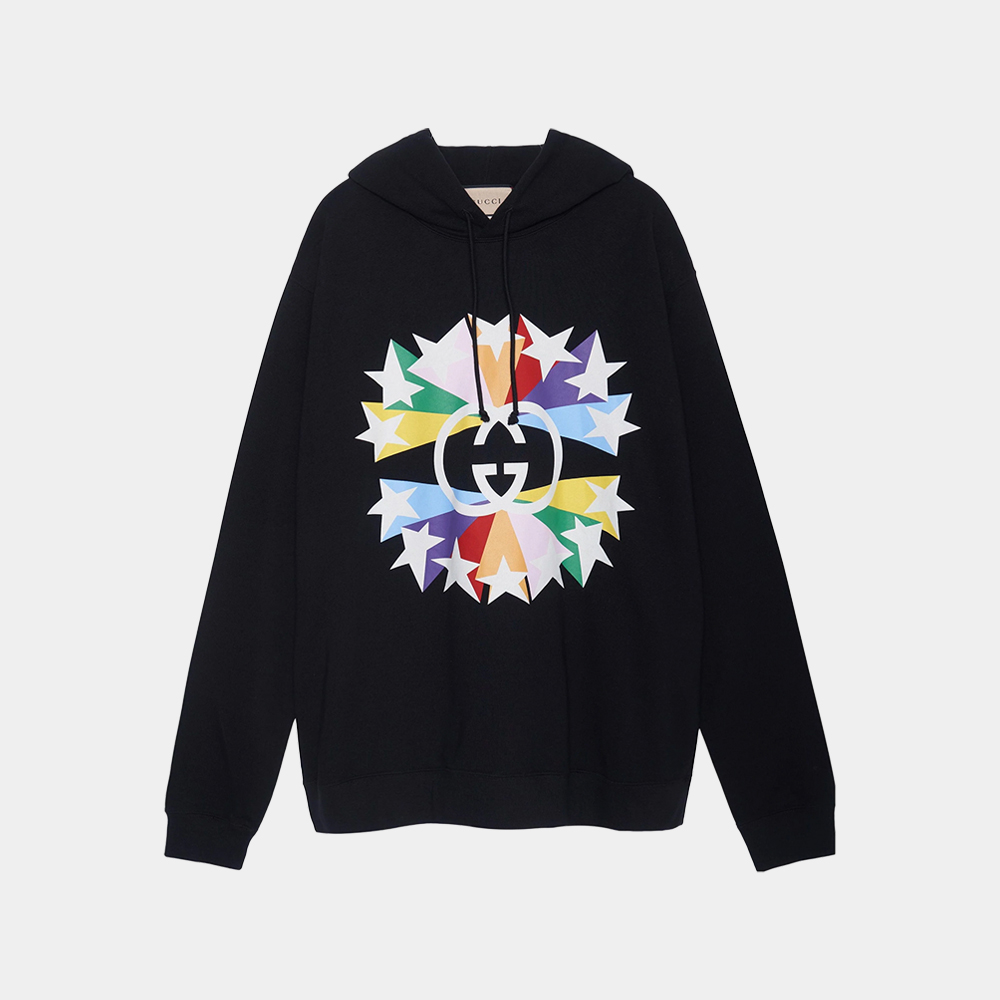 당일배송구찌 남성 GG로고 스타버스트 프린팅 후드티셔츠 블랙 646953 XJDNJ 1082
