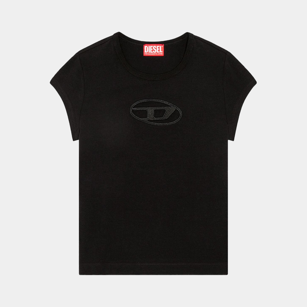 당일배송디젤 여성 컷아웃 피카부 로고 반팔 티셔츠 블랙/블랙 A062680AFAA9XXA