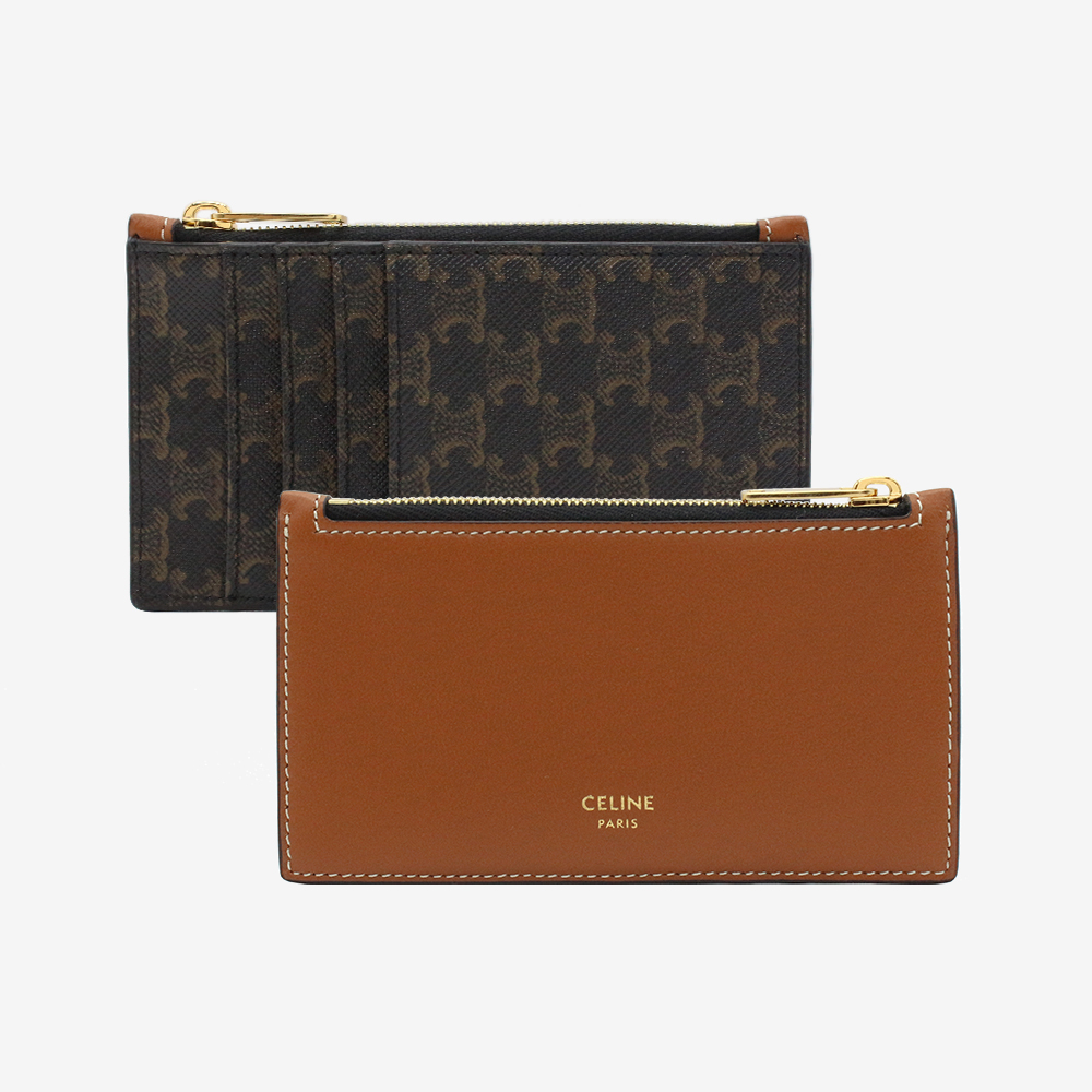 셀린느 트리오페 캔버스 지퍼 컴팩트 카드 지갑 탄