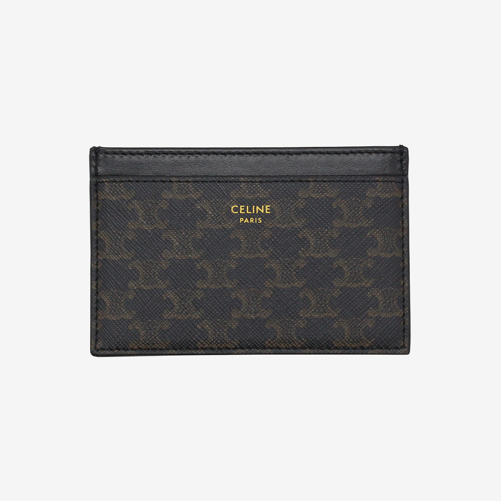 셀린느 트리오페 캔버스 카드 홀더 카프스킨 골드피니시 블랙