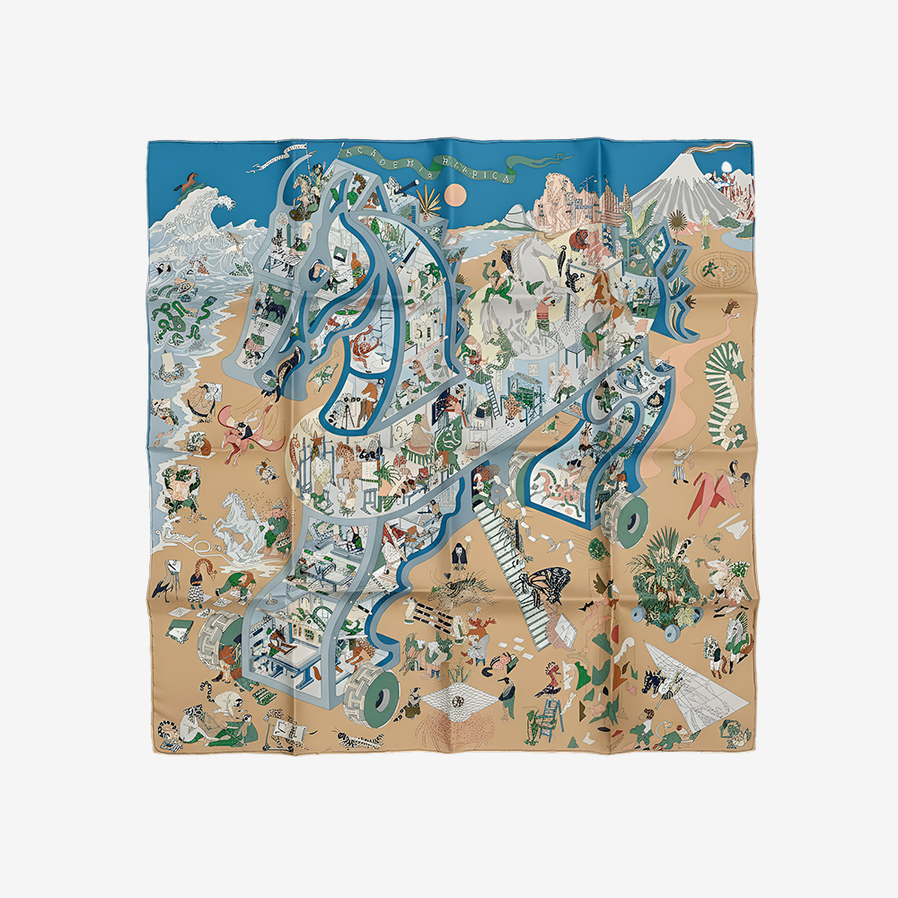 에르메스 아카데미아 히피카 스카프 까레 90 블루 아쥬르/베쥬도레/베르