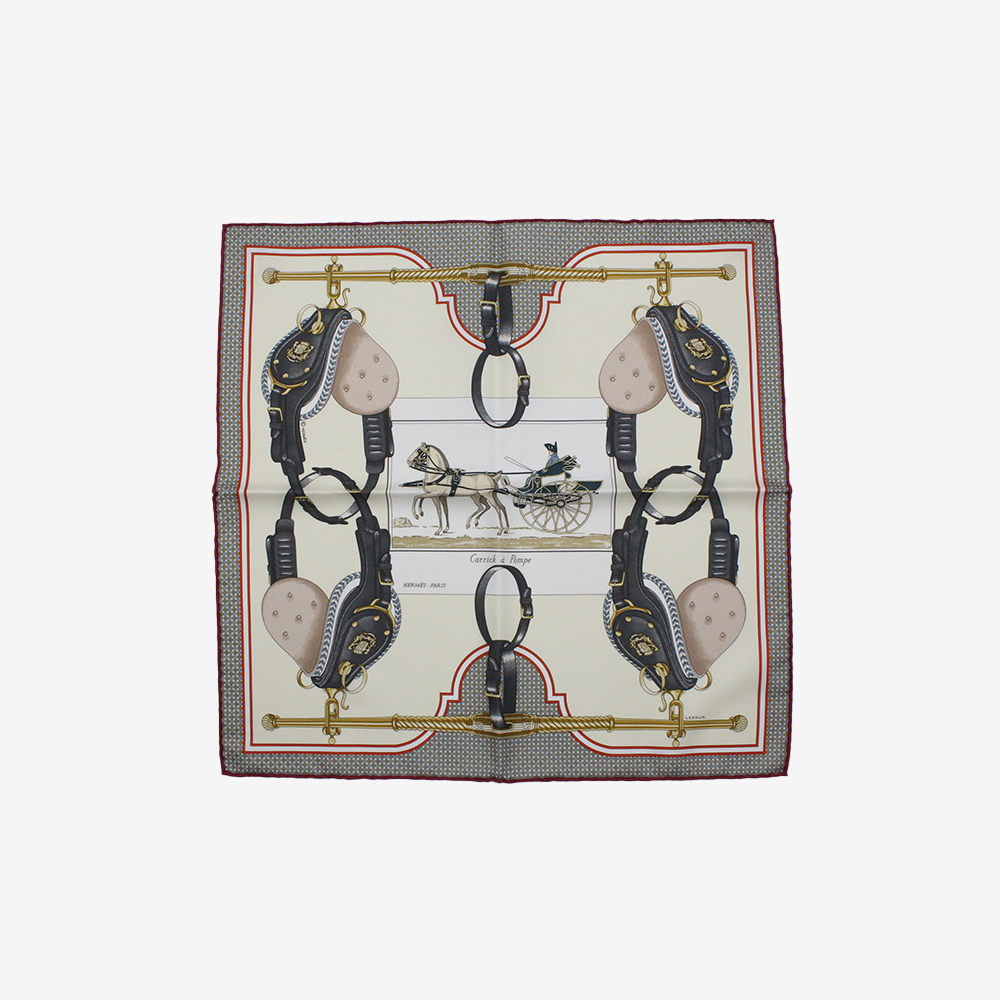 에르메스 캐릭 아 폼페 스카프 45 바닐라/앤트러사이트/레드