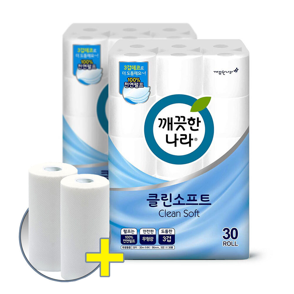 깨) 클린 소프트 화장지 30m 30롤 2팩 +타올200매