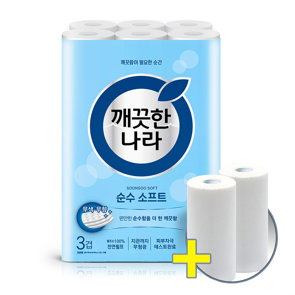 깨) 순수 소프트 화장지 30m 30롤 1팩 +타올200매