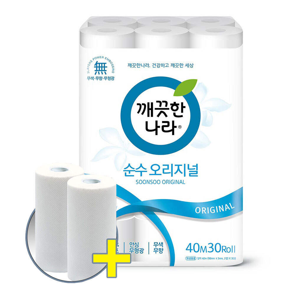 깨) 데코 순수 오리지날 화장지 40m 30롤1팩+타올200매