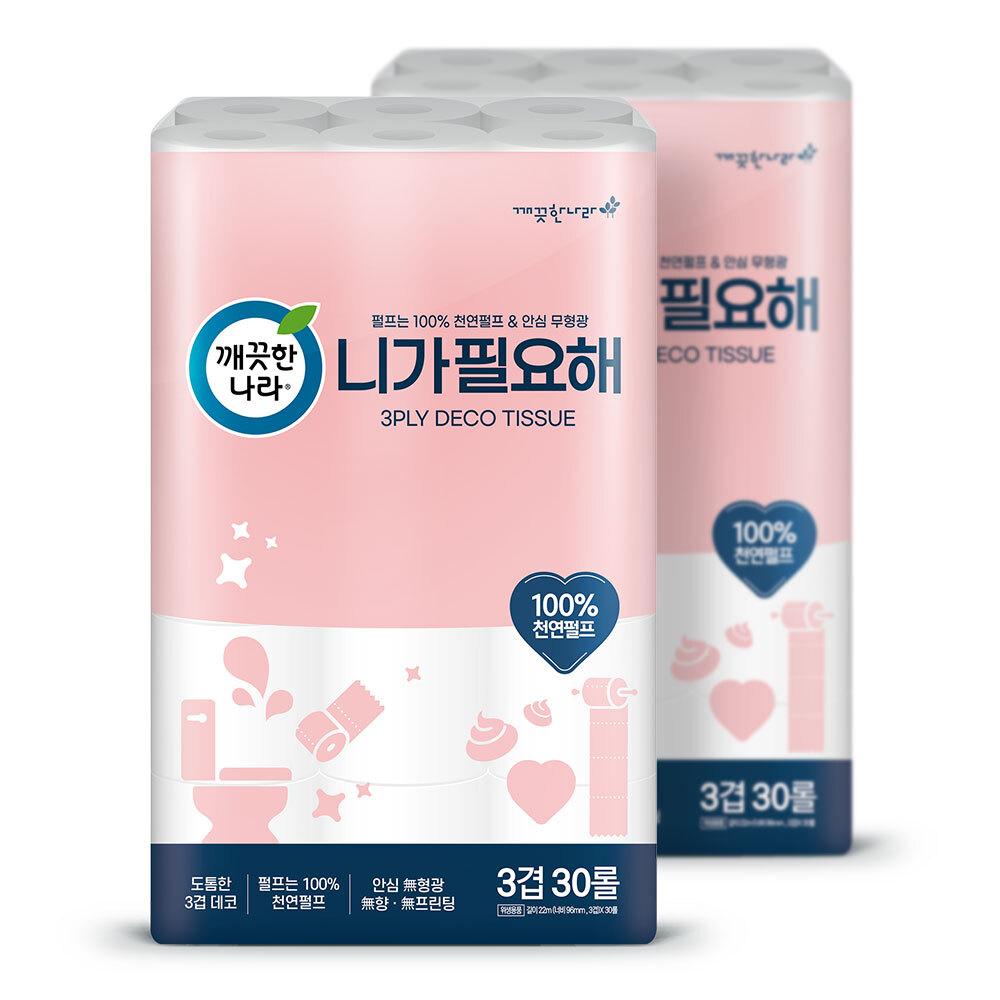 깨끗한나라 3겹 데코 니가필요해 화장지 22m 30롤 2팩