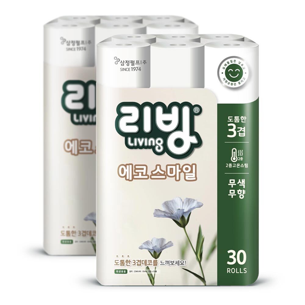 삼정 리빙 에코 스마일 화장지 22M 30롤 2팩